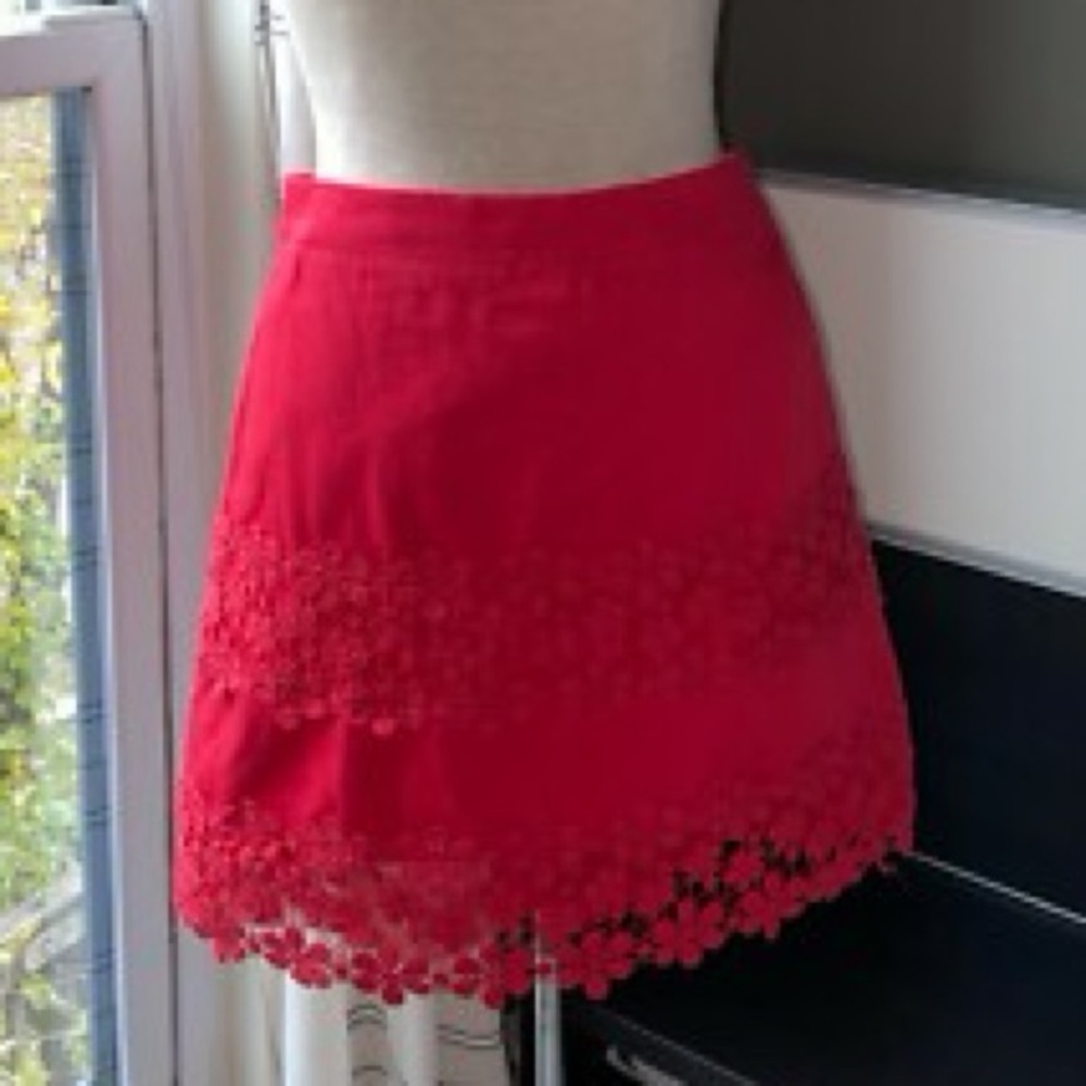 J. Crew coral pink A-Line Skirt with Floral Lace Trim